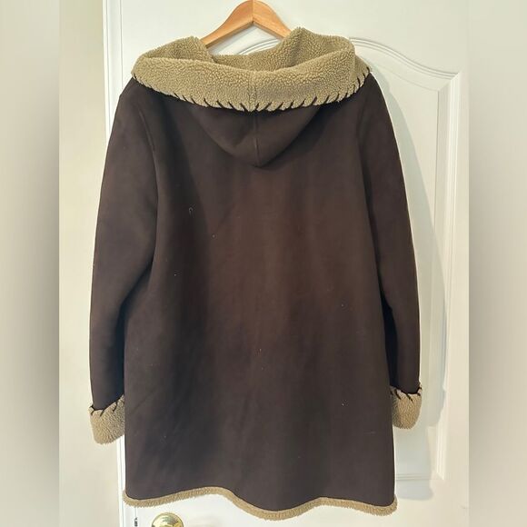 Brown and Tan Suede and fur ladies coat with hood - Picture 2 of 4